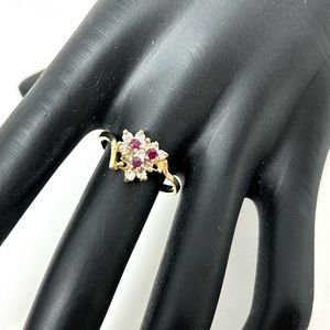 10K white topaz and ruby ring, size ~ 8
